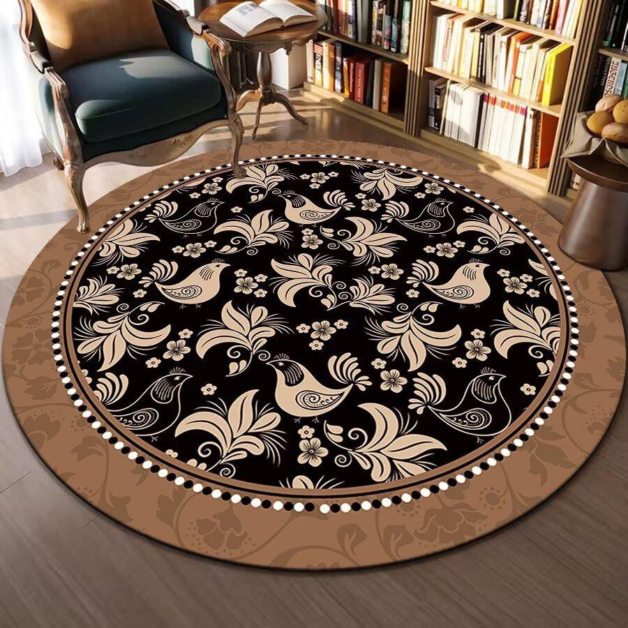 Round Area Rug With Traditional Patterns Lotus Flower Landscape Exquisite Artistic Style Soft Durable Floor Decor For Bedroom