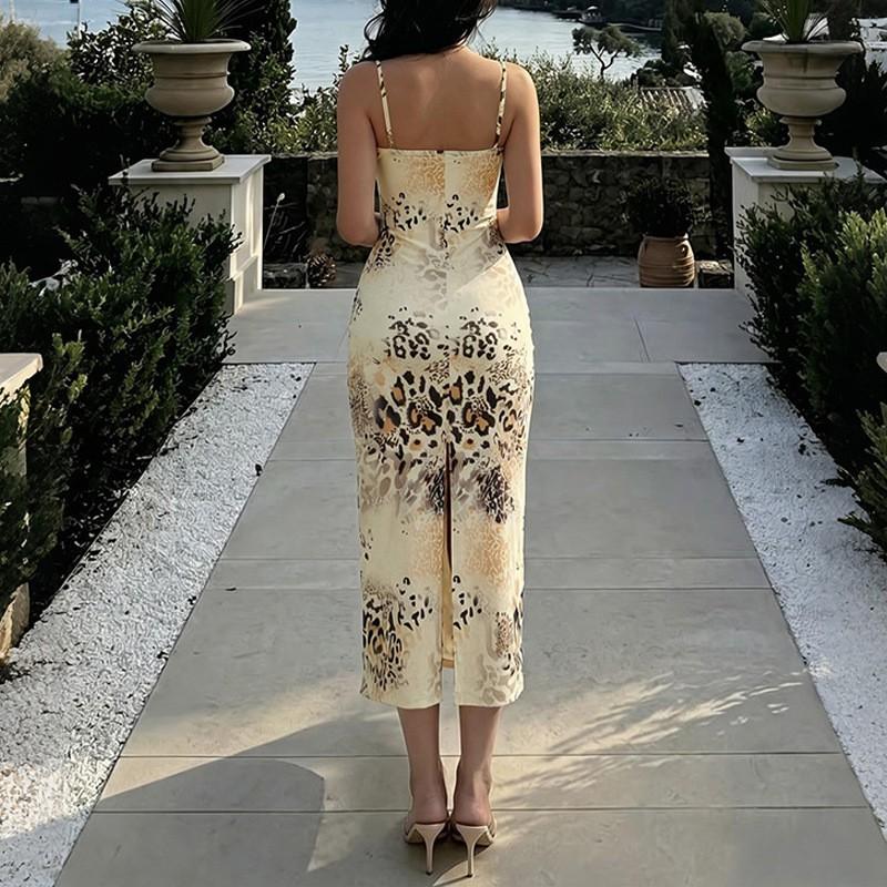 2026 Womens Sleeveless Wrap-Style Bodycon Dress With Asymmetrical Print Elegant Office To Date Outfit