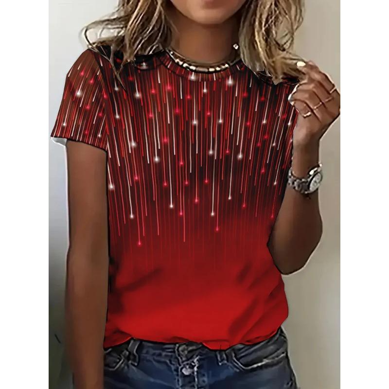 Винтажная женская футболка с 3D-принтом-градиентом, летняя, с коротким рукавом, с круглым вырезом, повседневная, женская, уличная одежда, футболка-пуловер