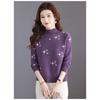 Women's Autumn Winter New Style Wool Sweater Half High Neck Fashion Loose Jacquard Middle Aged Mom Style Base Layer Top