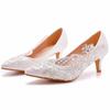  Fashion Wedding High Heels Shoes Bride White Shoes Woman Female Ankle Strap Pumps Women Dance Rhinestone Lace Party Shoe