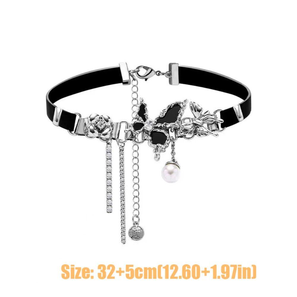 Y2K Vintage Butterfly Necklace Clavicle Necklace Goth Choker Sweet Cool Leather Choker