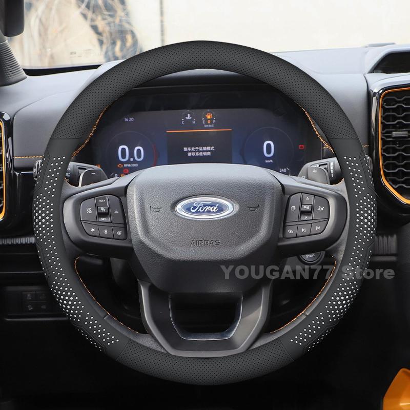 TQ012Leather Car Steering Wheel Cover For Ford Ranger 2015-2025 Non-slip Covers For Covers Auto interior Ford Ranger Accessories 2025
