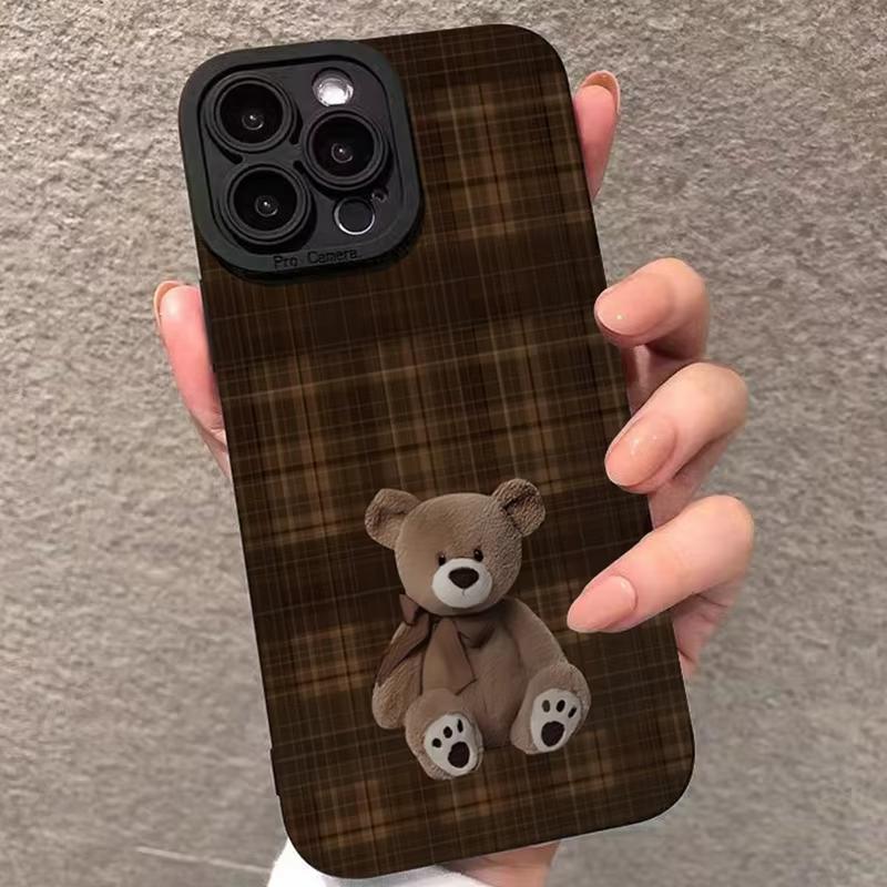 Винтажный Чехол для Телефона с Рисунками Медведей в Клетку Для iPhone 17 Pro Max 16 Pro 15 14 13 Mini 12 11 Pro Max 16E 17Air Ударопрочный Мягкий Чехол