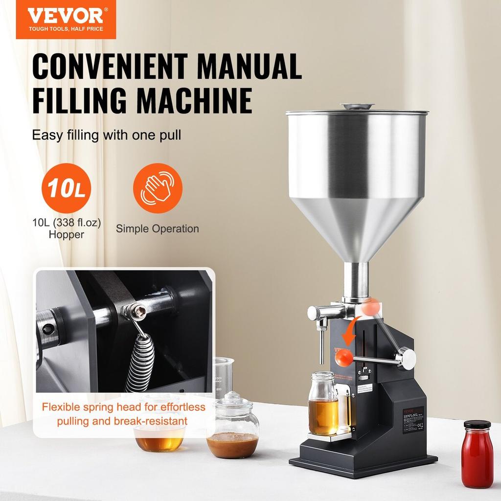 Manual Paste Liquid Filling Machine, 5-50ml Bottle Filler, Adjustable Bottle Filling Machine, Stainless Steel Liquid Filler with Hopper for Milk Water