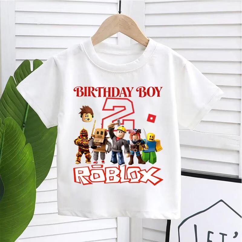 Новые детские футболки Roblox с мультяшными принтами, цифрами на день рождения, для мальчиков и девочек, повседневные, с коротким рукавом, летние топы, детская одежда
