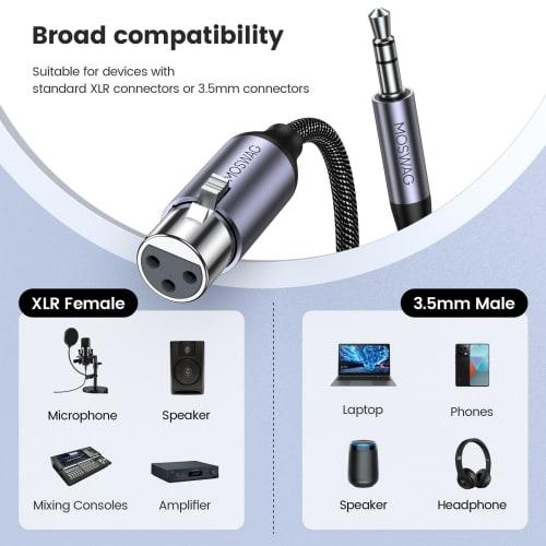 MOSWAG 3.5mm Male to XLR Female Cable, Balanced Nylon Braided Stereo Adapter Cable, Durable and Compatible with Microphones, Speakers, Consoles, Ampli