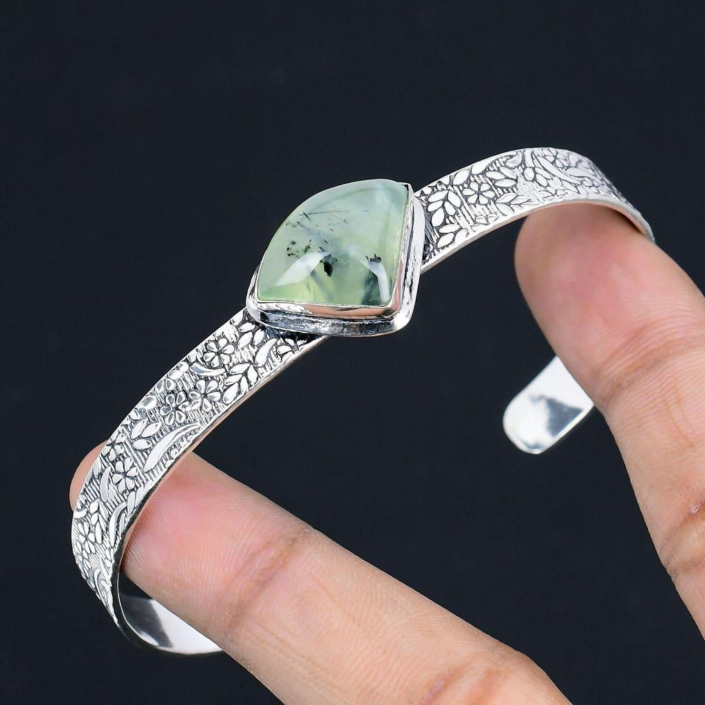 Серебро 925 пробы Натуральный моховой пренит Помолвочный Маме Новый браслет-манжета