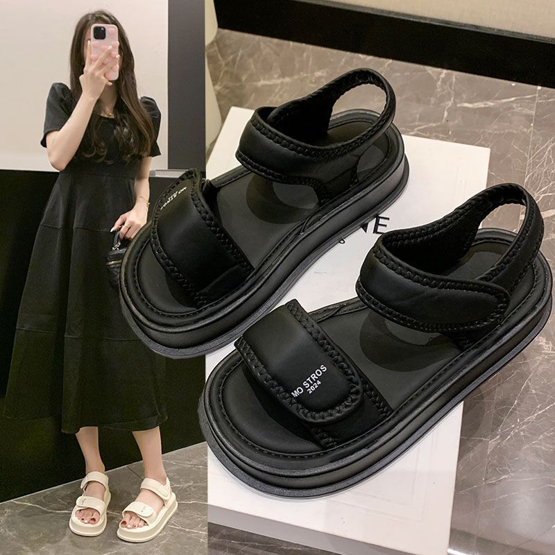 Popular Thick-soled Sports Sandals Women's Summer Wear French High-end 2025 New Flat-soled Versatile Roman Beach Shoes