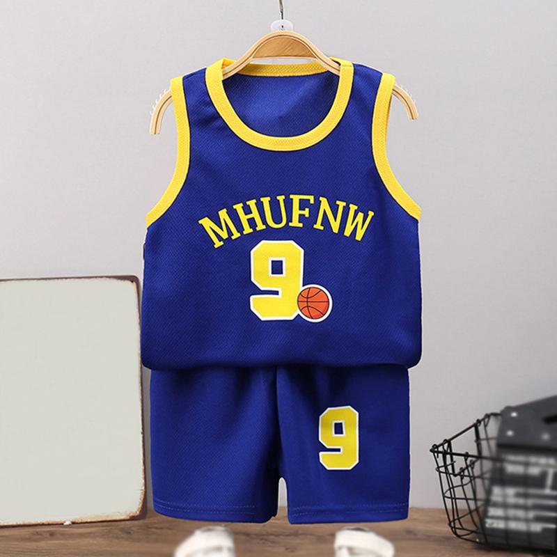 Летний спортивный костюм для мальчиков, жилет и шорты с буквенным принтом, комплект из двух предметов детской одежды