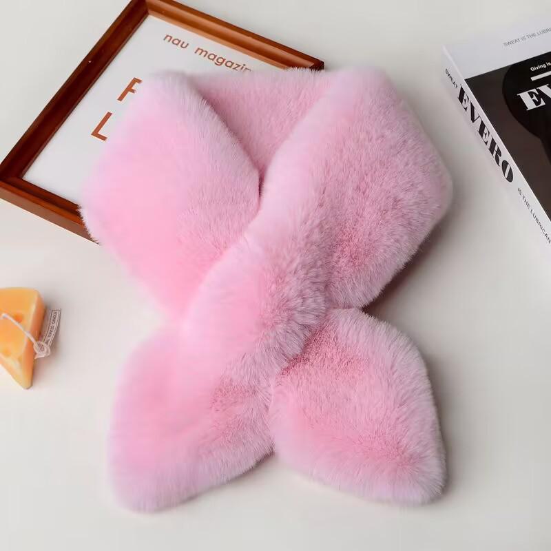 Шарф унисекс из искусственного меха кролика рекс, однотонный, теплый, двухсторонний, с крестообразным узором, для студентов на осень и зиму