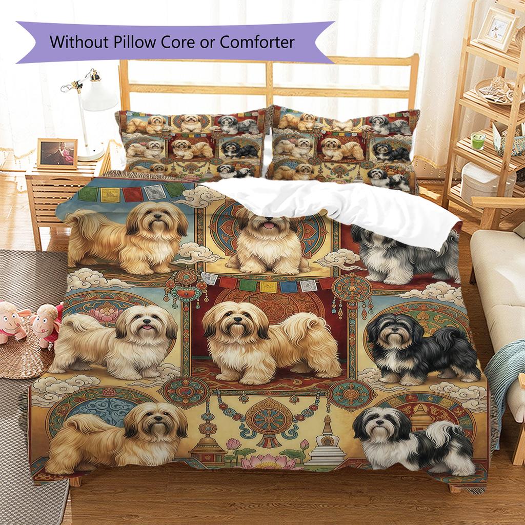 Cute Flower Puppy Pattern Bedding,Quilt Set Quilt Cover Pillowcase Home Birthday Gift (1 * duvet cover + 2 * pillowcase, without core)