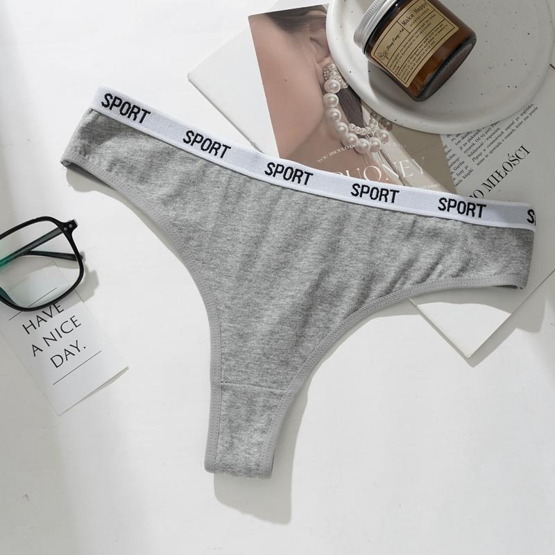 Women's Cotton Low-Rise Seamless Comfortable Thong Letter Printed Breathable Sports Briefs