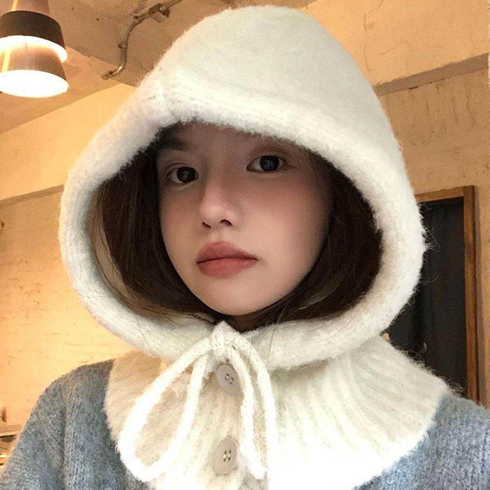 Hat and Scarf Integrated Women Balaclava Plush Windproof Cap Knitted Beanies Outdoor