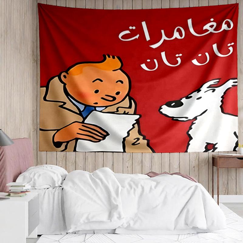 1PC Tintin's Adventure City Quick-Dry Tapestry, Unique Design Tapestry, Suitable for Bedroom,Livingroom, Playroom,Heartwarming Holiday Gifts