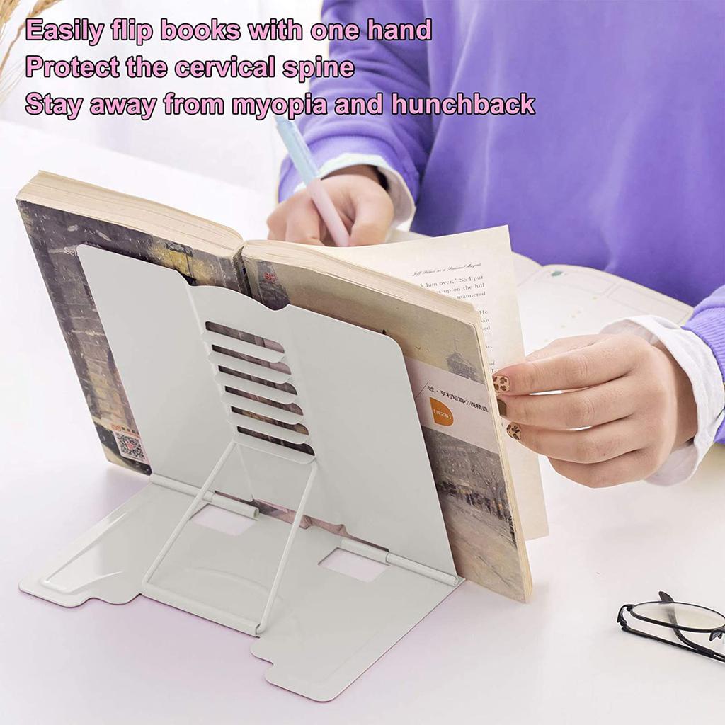 Desk Book Stand Metal Reading Rest Book Holder  Cookbook Documents Holder With Page Clips