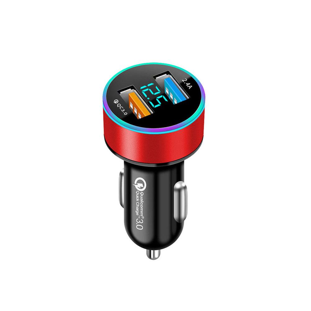 QC3.0 2.4A Dual USB Car Charger for Phone LCD Display 12-24V Cigarette Socket Lighter Fast Charging Power USB Adapter Charger