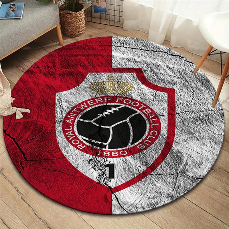Royal Antwerp FC Round Area Rug,Carpet Rug for Living Room Bedroom Sofa Playroom Decor,Non-slip Floor Mat