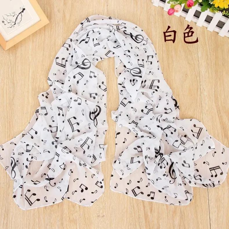 Ladies 50x160CM Scarves Musical Note Print Chiffon Neck Scarf Shawl Soft Scarves High Quality Fabulous Elastic Party Gift