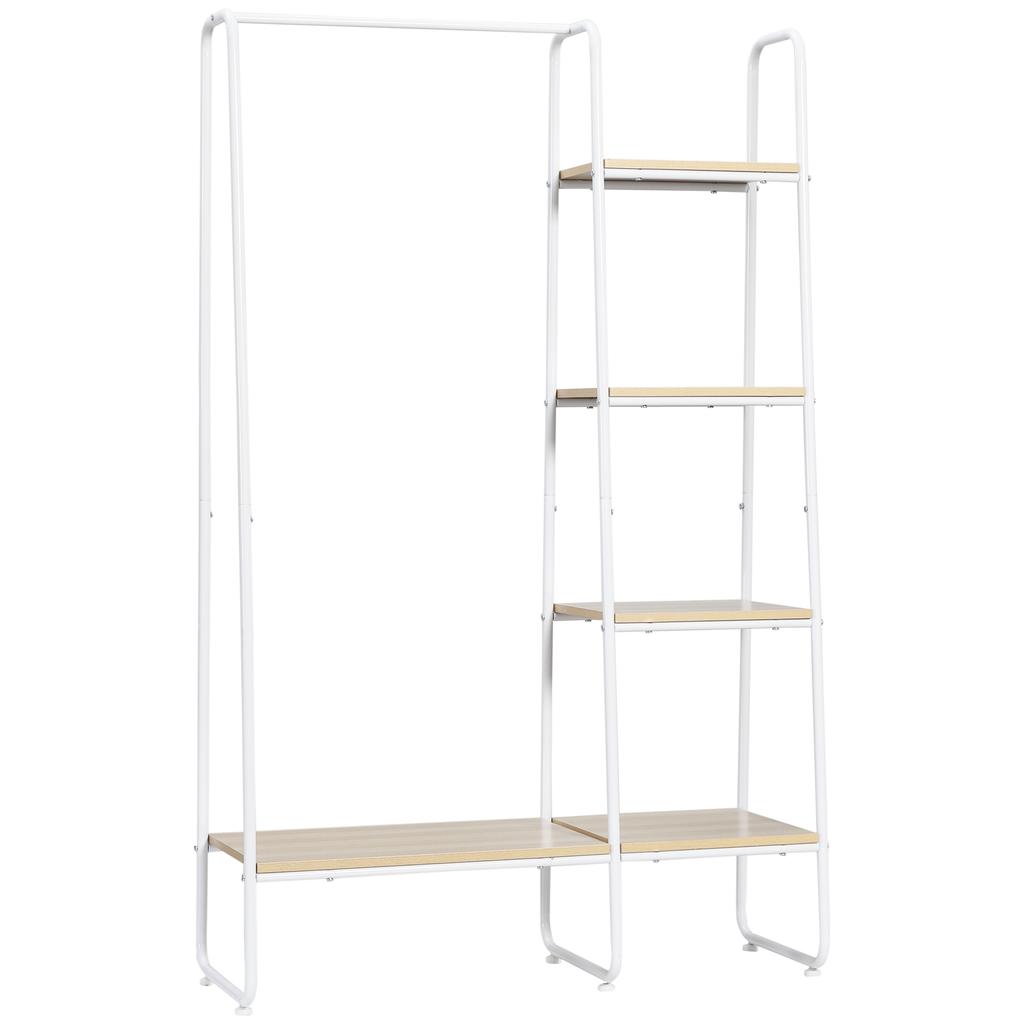 Wooden Clothes Rack With 5 Shelves And Hanging Bar For Bedroom Living Room 101x39x160 Cm Natural