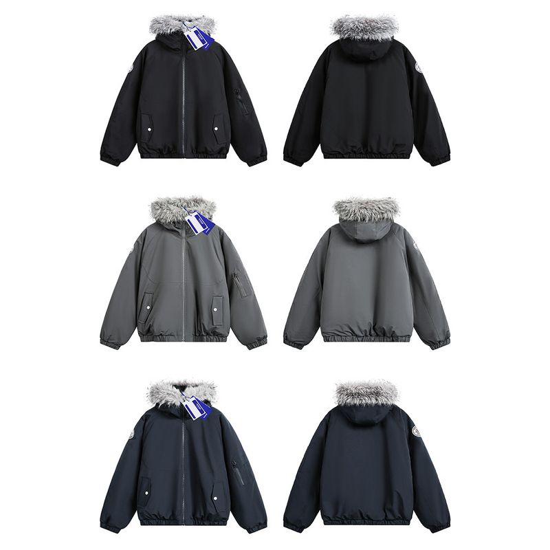Wassup American Retro Fur Collar Hooded Cotton Parka Jacket for Men and Women, Winter Thickened Minimalist Workwear Cotton Coat