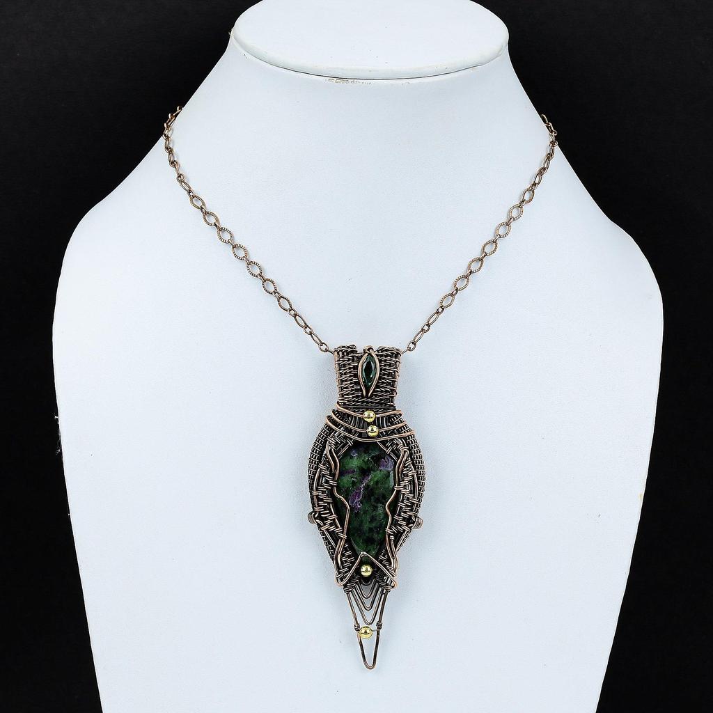 Рубиновый цоизит, драгоценный камень, чистая медная проволока, кулон ручной работы, ювелирный подарок для нее