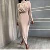 Весна-лето Новое женское модное облегающее талию однотонное сексуальное повседневное удобное платье с разрезом и длинными рукавами