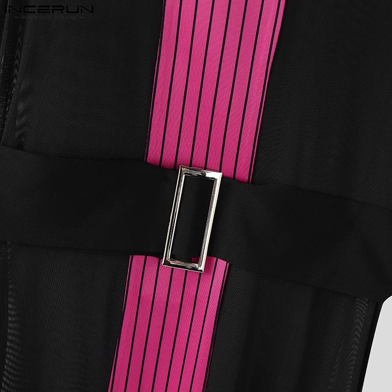 INCERUN Мужские майки без рукавов в полоску с сетчатыми вставками, прозрачные, облегающие, с накидными рукавами