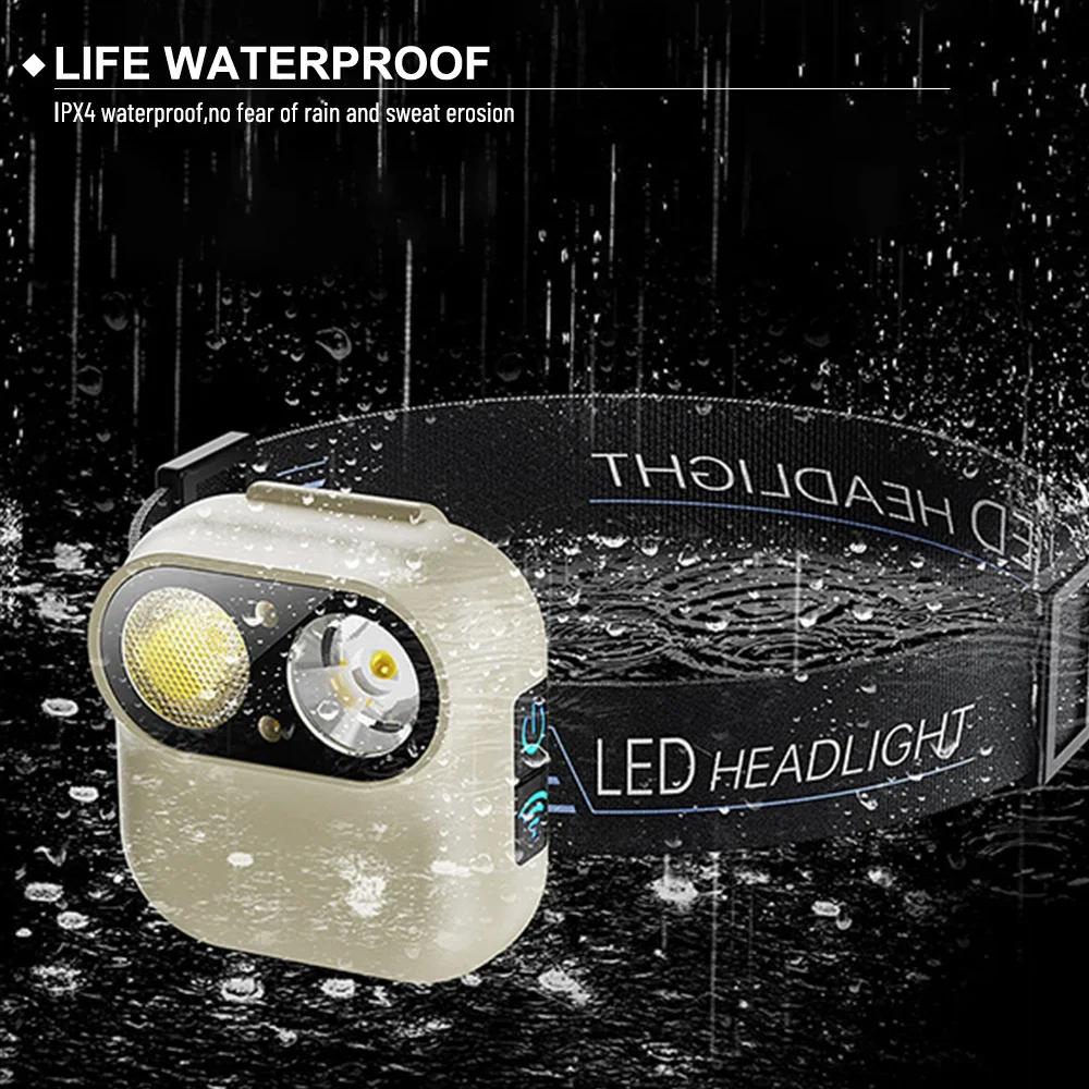 Умный светодиодный налобный фонарь с датчиком движения, с перезаряжаемой батареей и автоматическим датчиком для ночной ходьбы, чтения, ремонтных работ и кемпинга
