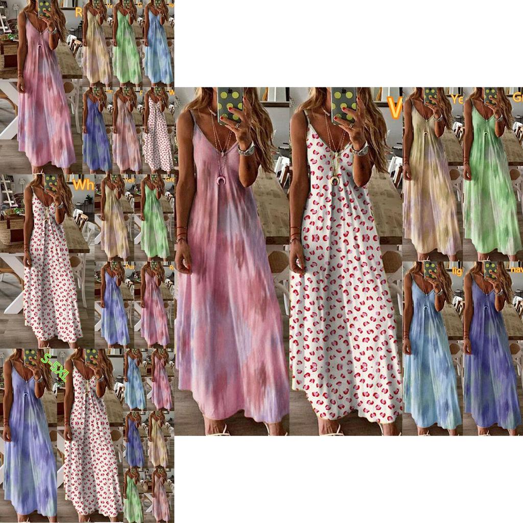 Женское бохо платье на бретельках с цветочным принтом, оверсайз макси кафтан для летних пляжных вечеринок