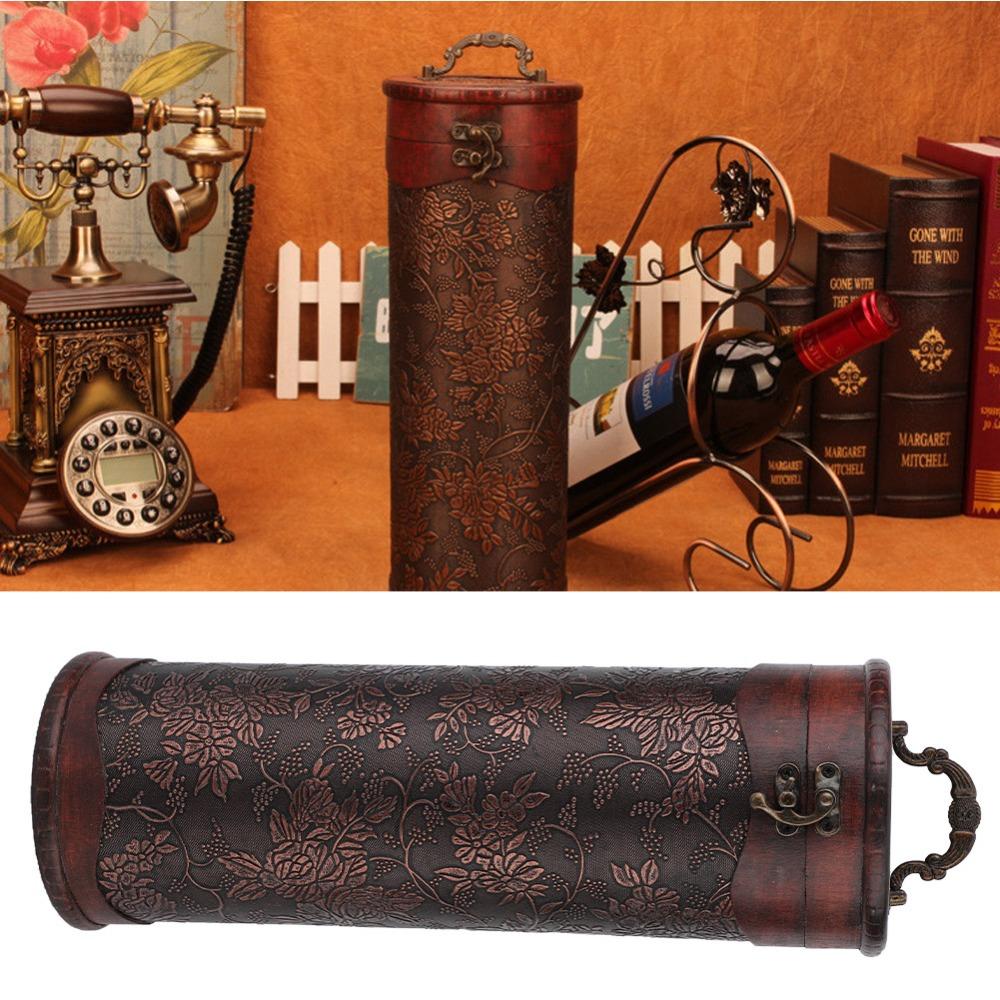 Wooden Vintage Wine Box Round Wine Storage Box Flasks Wine Gift Box  Decorative Case
