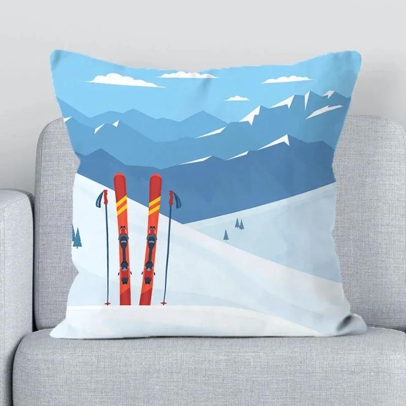 Ski Resort Ski Props Printed Decoration Office Decoration Cushion Cover Home Pillowcase Square