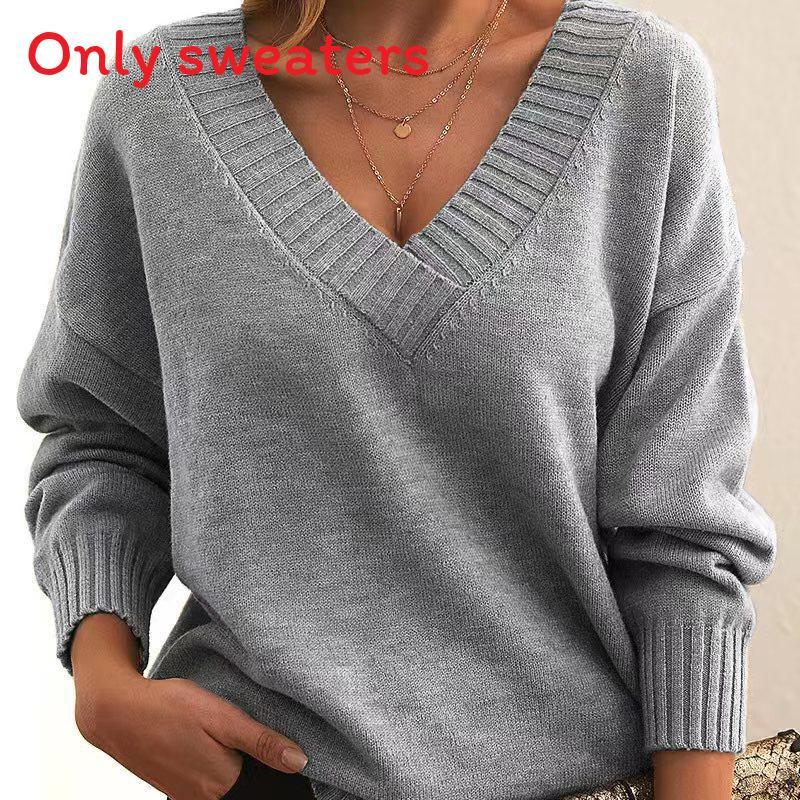 Cozy Womens Knit Sweater With Vneck And Solid Color For Casual Fall Wear