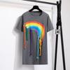 Summer Women's Rainbow Dress Fashion Dazzling Coolred Plus Size Medium Long T-Shirt Dress