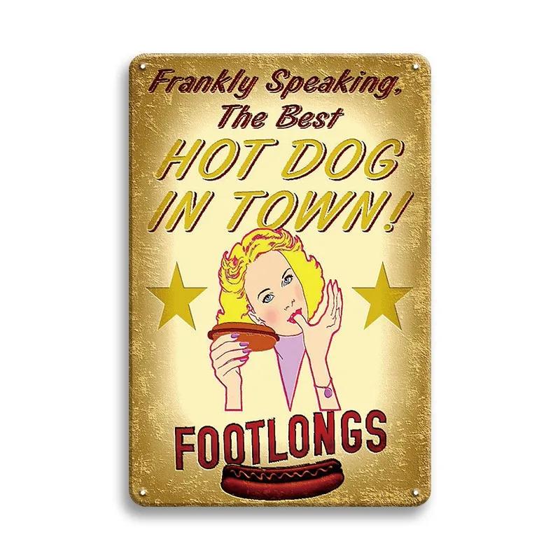 Hot Dog Fresh Hamburgers Metal Signs BBQ Vintage Posters Home Kitchen Wall Decor Iron Plate Painting Fast Food Shop Plaques