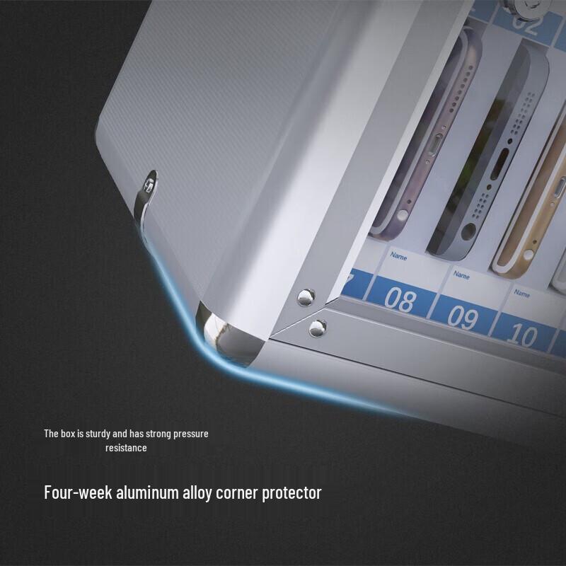 Jingdun Aluminum Alloy 12-Slot Mobile Phone Storage Box with Lock
