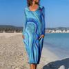 Women's  And Winter Printed Round Neck Long Sleeve Dress With Pockets