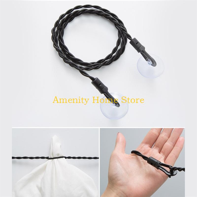 F26C 2pcs 2.8M Travel Clotheslines Business Outdoor Camping Drying Tools Non-Slip Clothes Line with Hooks Suction Cup Elastic