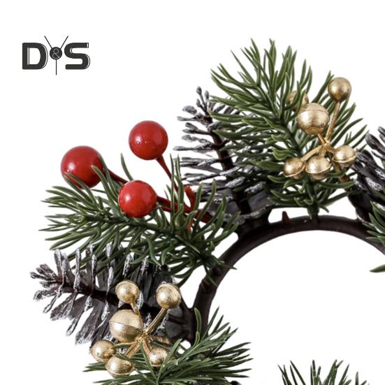 Christmas Candle Ring Artificial Pine Needle Pinecone Berries Garland Rustic Festive Candle Wreath for Home Table Centerpiece Decor