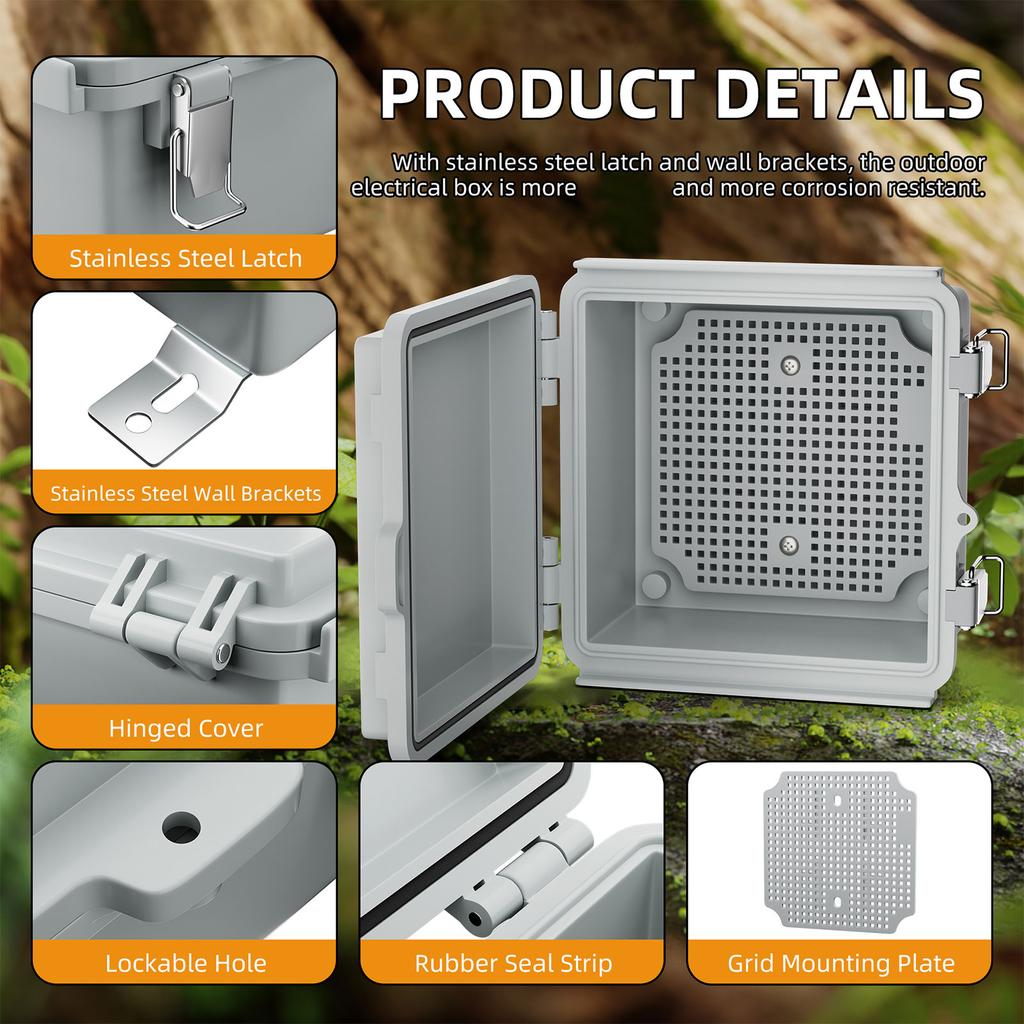Пылезащитный уличный электрический ящик, корпус на петлях для электронных приборов, водонепроницаемая распределительная коробка с монтажной платой, прочный