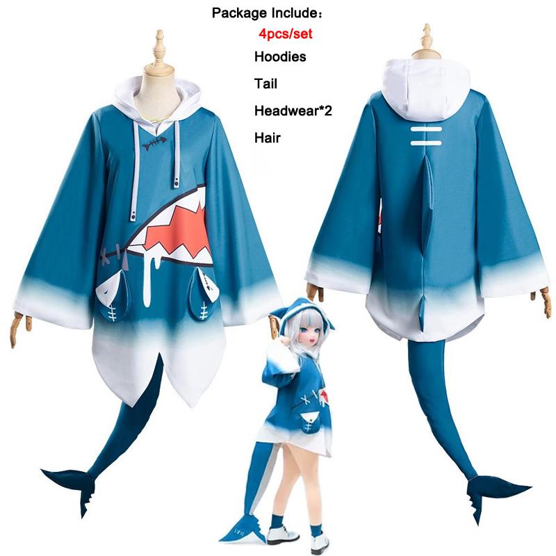 Японский Amine Vtuber Hololive ENG Gawr Gura Shark Girl Косплей Костюмы Девушка Женщины Милые Синие Тела Акулы Со Шляпой