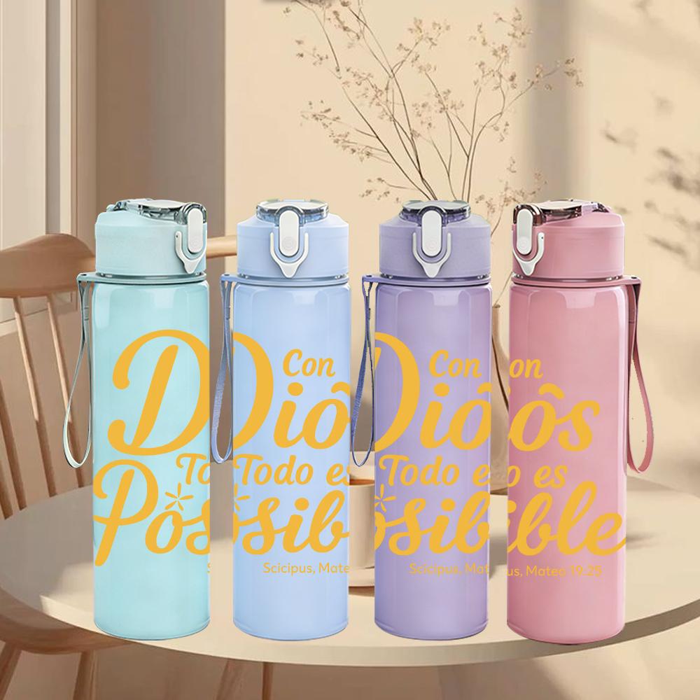 1PC Dios Todo Es Posible Quote 750ml Color Plastic Sports Water Bottle Leakproof Flip Straw Lid For Sports Office Home Use