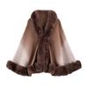 Women’s Gradient Color Faux Fur Shawl Soft Warm Comfortable Poncho Cape Faux Rex Rabbit Fur Cardigan Cloak Shawl Wraps Oversized Cape for Fall Winter