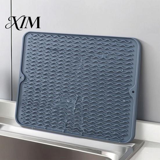 Countertop Placemat Silicone Dish Drying Mat, Heat Resistant Kitchen Counter Mat Waterproof Utensil Drainer for Dining Table, Compact Storage