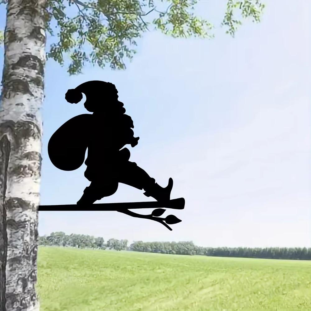 Счастливого Рождества Дедушка Металлическая Настенная Скульптура - Стальной Силуэт на Ветке, Идеально Подходит Для Украшения Дома, Сада и Уличной Статуи