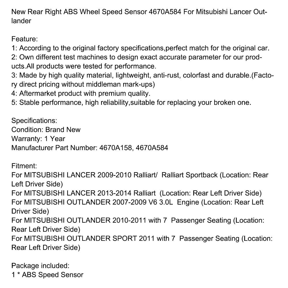 Areyoushop Новый задний правый датчик скорости ABS колеса 4670A584 для Mitsubishi Lancer Outlander
