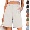 Women's Square Pocket Elastic Waist Casual Cotton And Linen Shorts