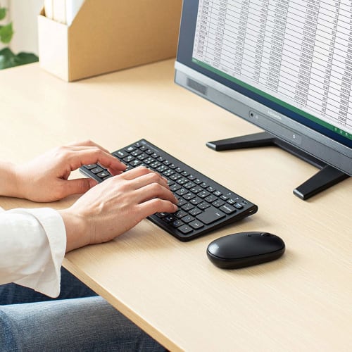 Sanwa Supply Wireless Keyboard with Mouse (No Numeric Keypad) USB Connection 2.4GHz Rechargeable Japanese 86 Keys Pantograph Black SKB-WL32SETBK