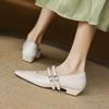 Fashion NEW Spring/Autumn Women Pumps Genuine Leather Shoes for Women Square Toe Chunky Heel Shoes Concise Metal Buckle Mary Jane Shoes