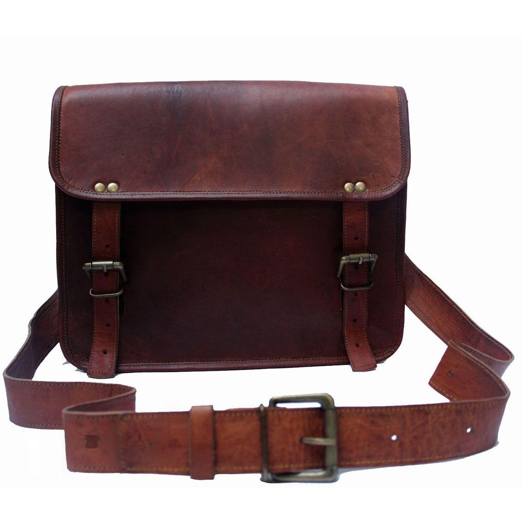 Vintage Leather Messenger Bag for Men and Women Shoulder Brown Laptop Briefcase